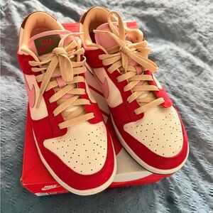 Nike Red and Cream Dunk Low Sneakers